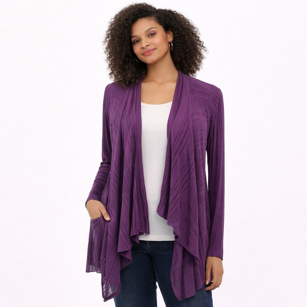 New Eileen Fisher Women's‎ Sweater Draped Front Cotton Purple Lilac Small